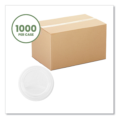 Vegware 89 Series Hot Cup Lids, Compostable, Fits 89-Series Hot Cups, White, 1,000/Carton (VLID89S)