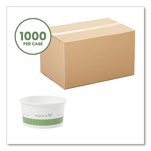Vegware Soup Containers, Compostable, 6 oz, 3.5" Diameter x 1.7"h, Green/White, Paper, 1,000/Carton (SC06G)