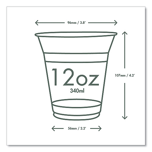 Vegware 96-Series Cold Cup, Compostable, 12 oz, Clear/Green, 1,000/Carton (R360YG)