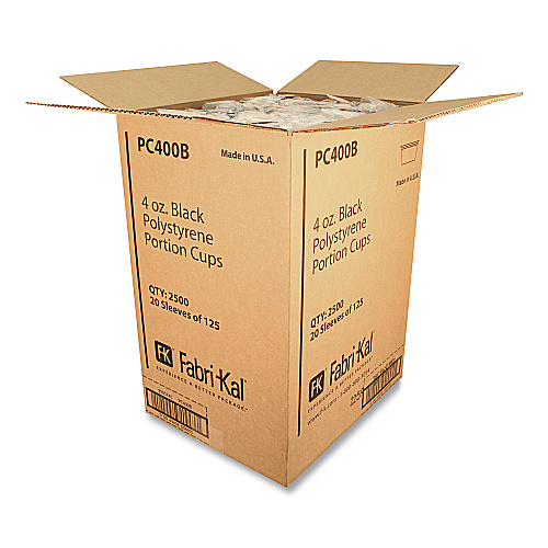 Fabri-Kal Portion Cups, 4 oz, Black, 125/Sleeve, 20 Sleeves/Carton (PC400B)