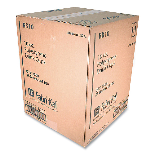 Fabri-Kal RK Ribbed Cold Drink Cups, 10 oz, Clear, 100/Sleeve, 25 Sleeves/Carton (RK10)
