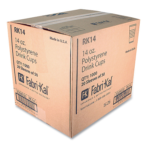 Fabri-Kal RK Ribbed Cold Drink Cups, 14 oz, Clear, 50/Sleeve, 20 Sleeves/Carton (RK14)