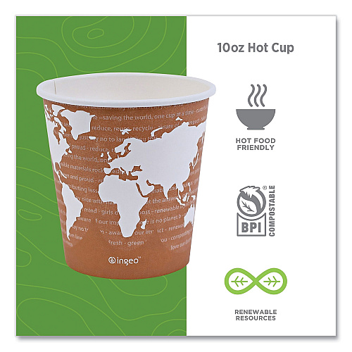 Eco-Products World Art Renewable and Compostable Hot Cups, 10 oz, 50/Pack, 20 Packs/Carton (EPBHC10WA)