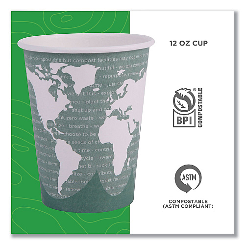 Eco-Products World Art Renewable and Compostable Hot Cups, 12 oz, 50/Pack, 20 Packs/Carton (EPBHC12WA)