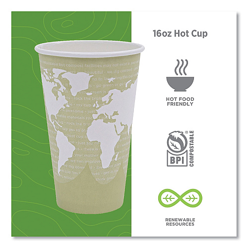Eco-Products World Art Renewable and Compostable Hot Cups, 16 oz, 50/Pack, 20 Packs/Carton (EPBHC16WA)