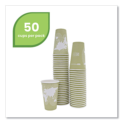Eco-Products World Art Renewable and Compostable Hot Cups, 16 oz, Moss, 50/Pack (EPBHC16WAPK)