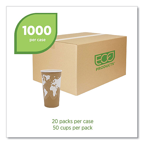 Eco-Products World Art Renewable and Compostable Hot Cups, 20 oz, 50/Pack, 20 Packs/Carton (EPBHC20WA)
