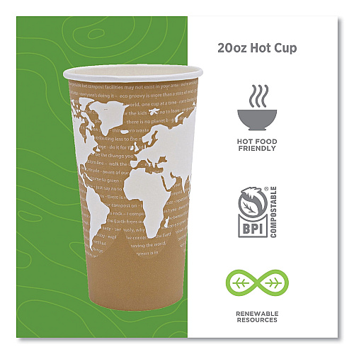 Eco-Products World Art Renewable and Compostable Hot Cups, 20 oz, 50/Pack, 20 Packs/Carton (EPBHC20WA)