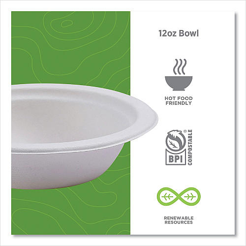 Eco-Products Vanguard Renewable and Compostable Sugarcane Bowls, 12 oz, White, 1,000/Carton (EPBL12NFA)