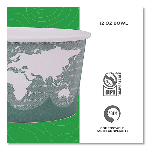 Eco-Products World Art Renewable and Compostable Food Container, 12 oz, 4.05 Diameter x 2.5 h, Green, Paper, 25/Pack, 20 Packs/Carton (EPBSC12WA)