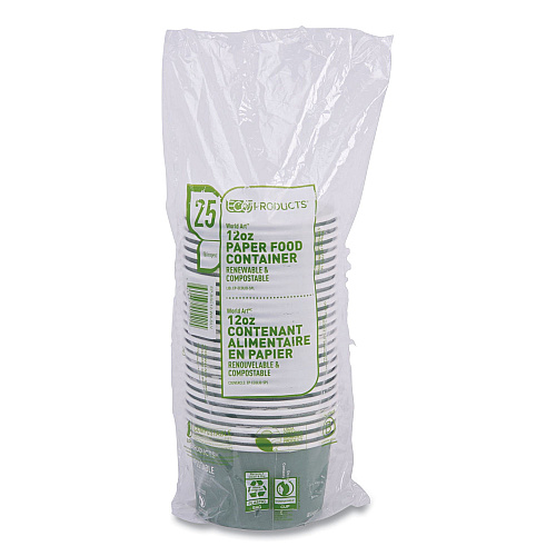 Eco-Products World Art Renewable and Compostable Food Container, 12 oz, 4.05 Diameter x 2.5 h, Green, Paper, 25/Pack, 20 Packs/Carton (EPBSC12WA)