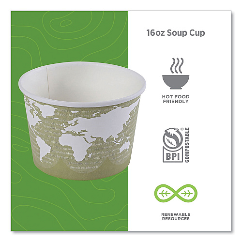 Eco-Products World Art Renewable and Compostable Food Container, 16 oz, 4.05 Diameter x 3 h, Seafoam, Paper, 25/Pack, 20 Packs/Carton (EPBSC16WA)