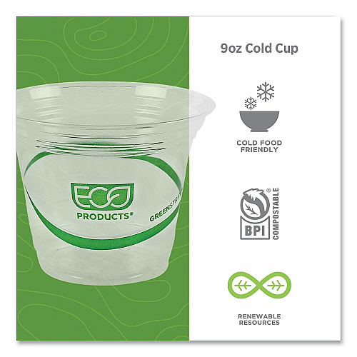 Eco-Products GreenStripe Renewable and Compostable Cold Cups, 9 oz, Clear, 50/Pack, 20 Packs/Carton (EPCC9SGS)