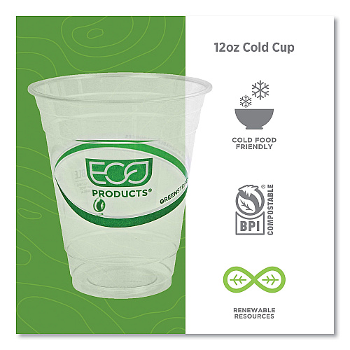 Eco-Products GreenStripe Renewable and Compostable Cold Cups, 12 oz, Clear, 50/Pack, 20 Packs/Carton (EPCC12GS)