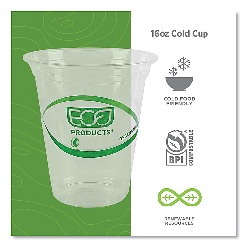 Eco-Products GreenStripe Renewable and Compostable Cold Cups, 16 oz, Clear, 50/Pack, 20 Packs/Carton (EPCC16GS)