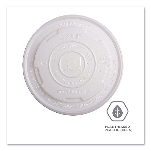 Eco-Products World Art PLA-Laminated Soup Container Lids for 12 oz, 16 oz, 32 oz, White, Plastic, 50/Pack, 10 Packs/Carton (EPECOLIDSPL)