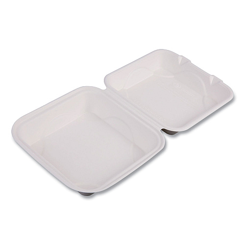 Eco-Products Vanguard Renewable and Compostable Sugarcane Clamshells, 1-Compartment, 8 x 8 x 3, White, 200/Carton (EPHC81NFA)