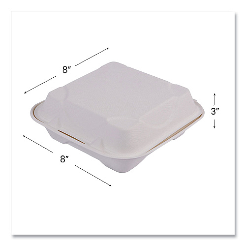 Eco-Products Vanguard Renewable and Compostable Sugarcane Clamshells, 1-Compartment, 8 x 8 x 3, White, 200/Carton (EPHC81NFA)
