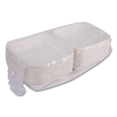 Eco-Products Vanguard Renewable and Compostable Sugarcane Clamshells, 1-Compartment, 8 x 8 x 3, White, 200/Carton (EPHC81NFA)