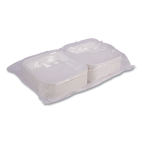 Eco-Products Vanguard Renewable and Compostable Sugarcane Clamshells, 1-Compartment, 9 x 9 x 3, White, 200/Carton (EPHC91NFA)