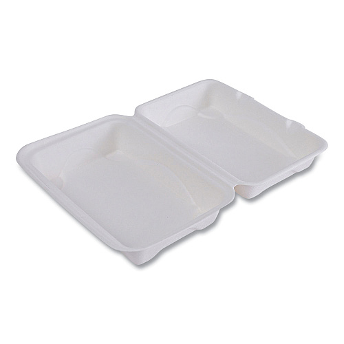 Eco-Products Vanguard Renewable and Compostable Sugarcane Clamshells, 1-Compartment, 9 x 6 x 3, White, 250/Carton (EPHC96NFA)