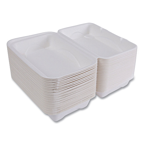 Eco-Products Vanguard Renewable and Compostable Sugarcane Clamshells, 1-Compartment, 9 x 6 x 3, White, 250/Carton (EPHC96NFA)