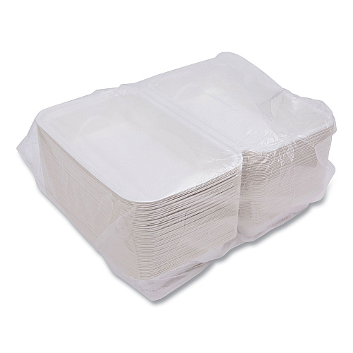 Eco-Products Vanguard Renewable and Compostable Sugarcane Clamshells, 1-Compartment, 9 x 6 x 3, White, 250/Carton (EPHC96NFA)
