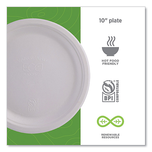 Eco-Products Renewable Sugarcane Plates, 10" dia, Natural White, 500/Carton (EPP005)