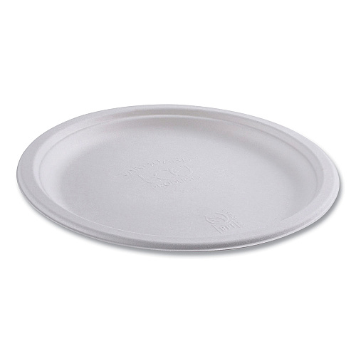 Eco-Products Vanguard Renewable and Compostable Sugarcane Plates, 10" dia, White, 500/Carton (EPP005NFA)