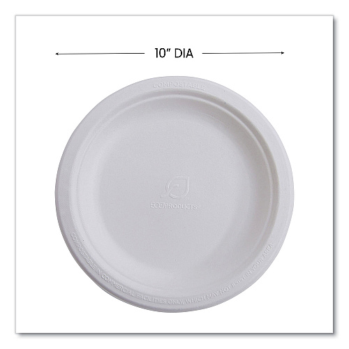 Eco-Products Vanguard Renewable and Compostable Sugarcane Plates, 10" dia, White, 500/Carton (EPP005NFA)