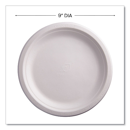 Eco-Products Vanguard Renewable and Compostable Sugarcane Plates, 9" dia, White, 500/Carton (EPP013NFA)