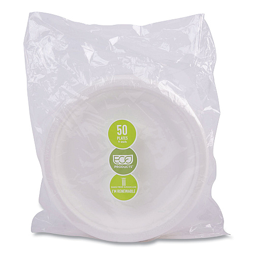 Eco-Products Renewable Sugarcane Plates, 9" dia, Natural White, 50/Pack (EPP013PK)