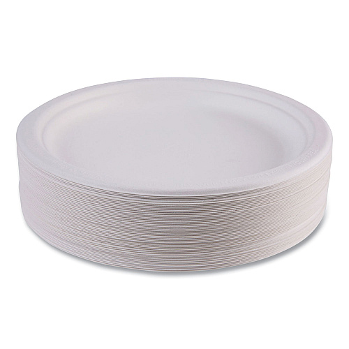 Eco-Products Renewable Sugarcane Plates, 9" dia, Natural White, 50/Pack (EPP013PK)