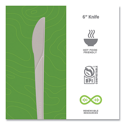 Eco-Products Plantware Compostable Cutlery, Knife, 6", Pearl White, 50/Pack, 20 Pack/Carton (EPS011)