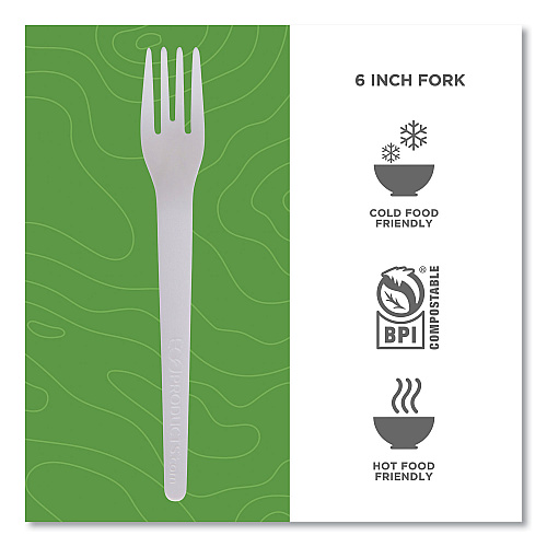 Eco-Products Plantware Compostable Cutlery, Fork, 6", Pearl White, 50/Pack, 20 Pack/Carton (EPS012)