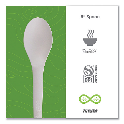 Eco-Products Plantware Compostable Cutlery, Spoon, 6", Pearl White, 50/Pack, 20 Pack/Carton (EPS013)