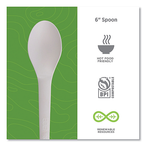 Eco-Products Plantware Compostable Cutlery, Spoon, 6", White, 1,000/Carton (EPS013W)