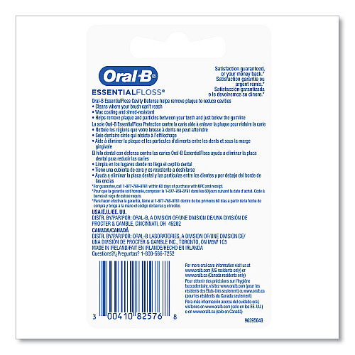 Oral-B Essential Floss, 55 yd, Unscented, White, 24/Carton (82576)
