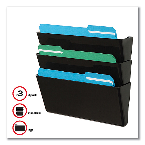 Deflecto EZ Link Stackable DocuPocket, 3 Sections, Legal Size, 16.25 x 4 x 19, Black (74104)