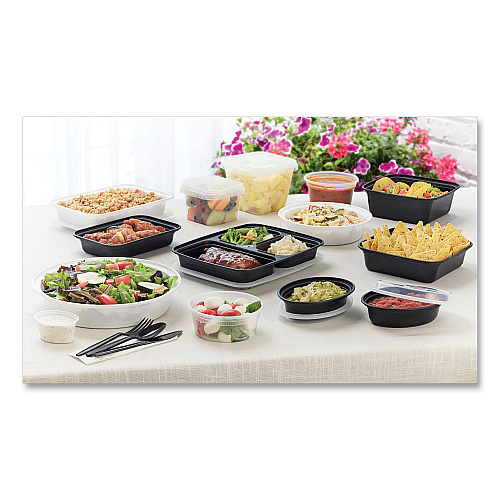 Pactiv Newspring VERSAtainer Microwavable Containers, Oval, 12 oz, 6.8 x 4.8 x 1.45, Black/Clear, Plastic, 150/Carton (OC12B)