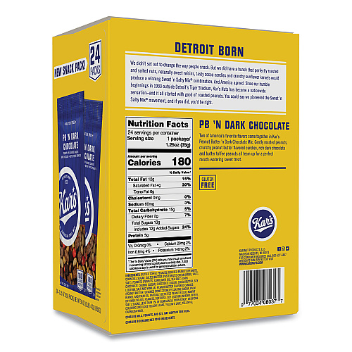 Kar's Trail Mix, Dark Chocolate/Peanut Butter, 1.25 oz Packet, 24/Box (08037)