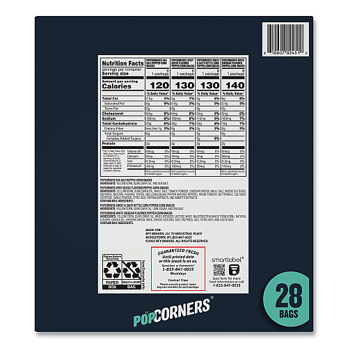 PopCorners Popped Corn Chips Snacks Variety Pack, Assorted Flavors, 1 oz Bag, 28/Pack (22002179)