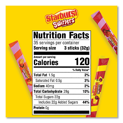 Starburst Swirlers Chewy Candy Sticks, Cherry-Lemon/Cherry-Strawberry/Strawberry-Orange, 0.37 oz, 105/Pack (22002003)