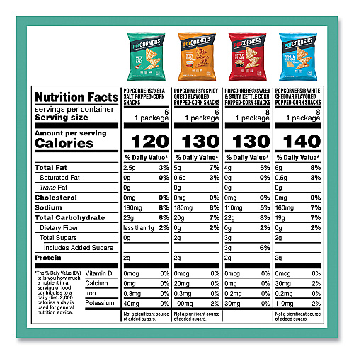 PopCorners Popped Corn Chips Snacks Variety Pack, Assorted Flavors, 1 oz Bag, 28/Pack (22002179)
