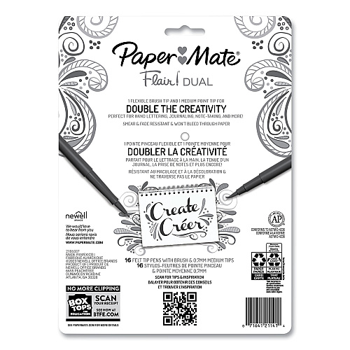 Paper Mate Flair Duo Felt Tip Porous Point Pen, Stick, Medium 0.7 mm, Assorted Ink and Barrel Colors, 16/Pack (2181607)