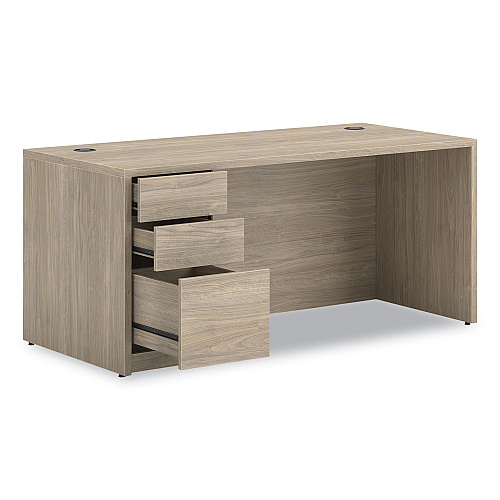 HON 10500 Series Single Pedestal Desk, Left Pedestal: Box/Box/File, 66" x 30" x 29.5", Kingswood Walnut (105898LLKI1)