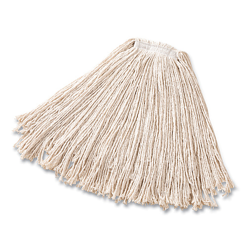 Cut-End Cotton Wet Mop Heads, Cotton/Plastic, White, 12/Carton