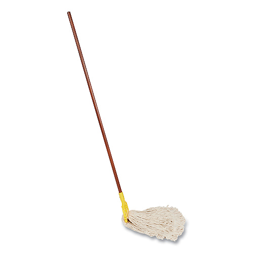 Cut-End Cotton Wet Mop Heads, Cotton/Plastic, White, 12/Carton