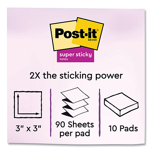 Post-it Pop-up Notes Summer Joy Collection Colors, 3" x 3", Assorted Colors, 90 Sheets/Pad, 10 Pads/Pack (R33010SSJOY)