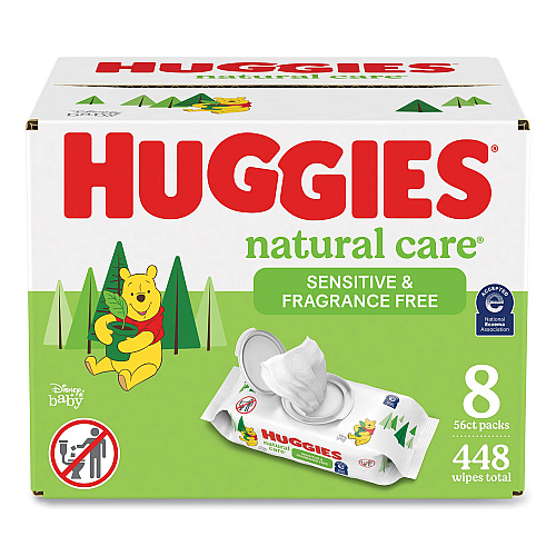 Huggies&reg; Natural Care Sensitive Baby Wipes, 1-Ply, Unscented, White, 56 Wipe PAck, 8 Packs 6.60" Width x 7.70" Length - White - 56 Wipes/Soft Pack - 8 / Carton (31803)